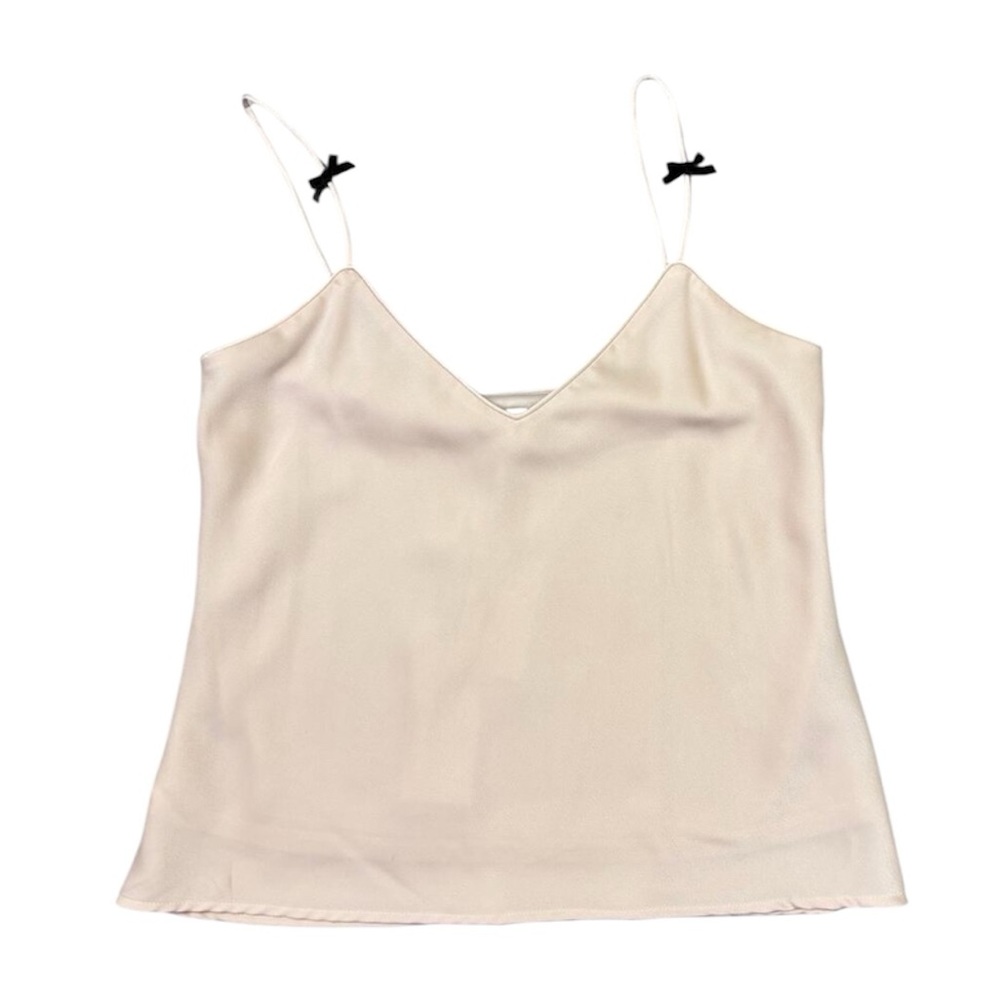 WAYF Nordstrom NWT XL Satin Camisole Top Tank Blouse Champagne Blush Bow Straps - Picture 2 of 7